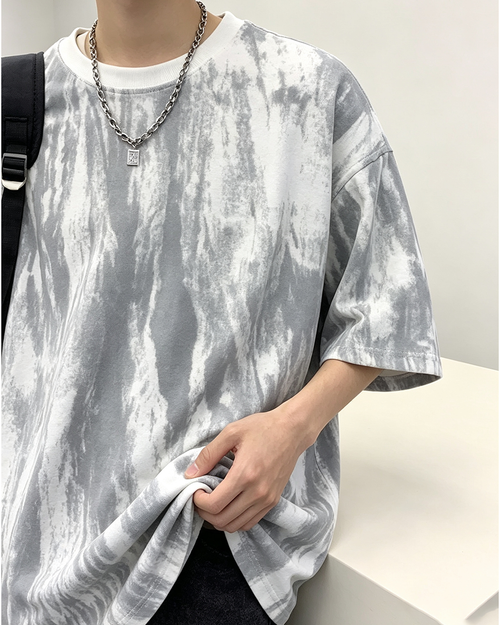 Men's American Vintage Tie Dye Short Sleeve T-Shirt, Oversized Loose Heavyweight Streetwear Tee, Casual Splash Ink Print Summer Half Sleeve Top