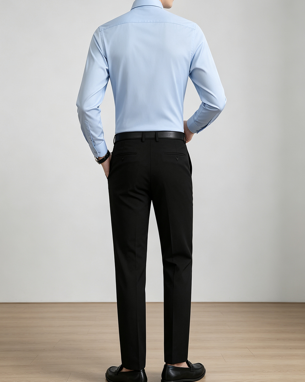 Men's Slim Fit Long Sleeve Dress Shirt, Classic Collar Formal Business Work Shirt, Light Blue Office Suit Shirt