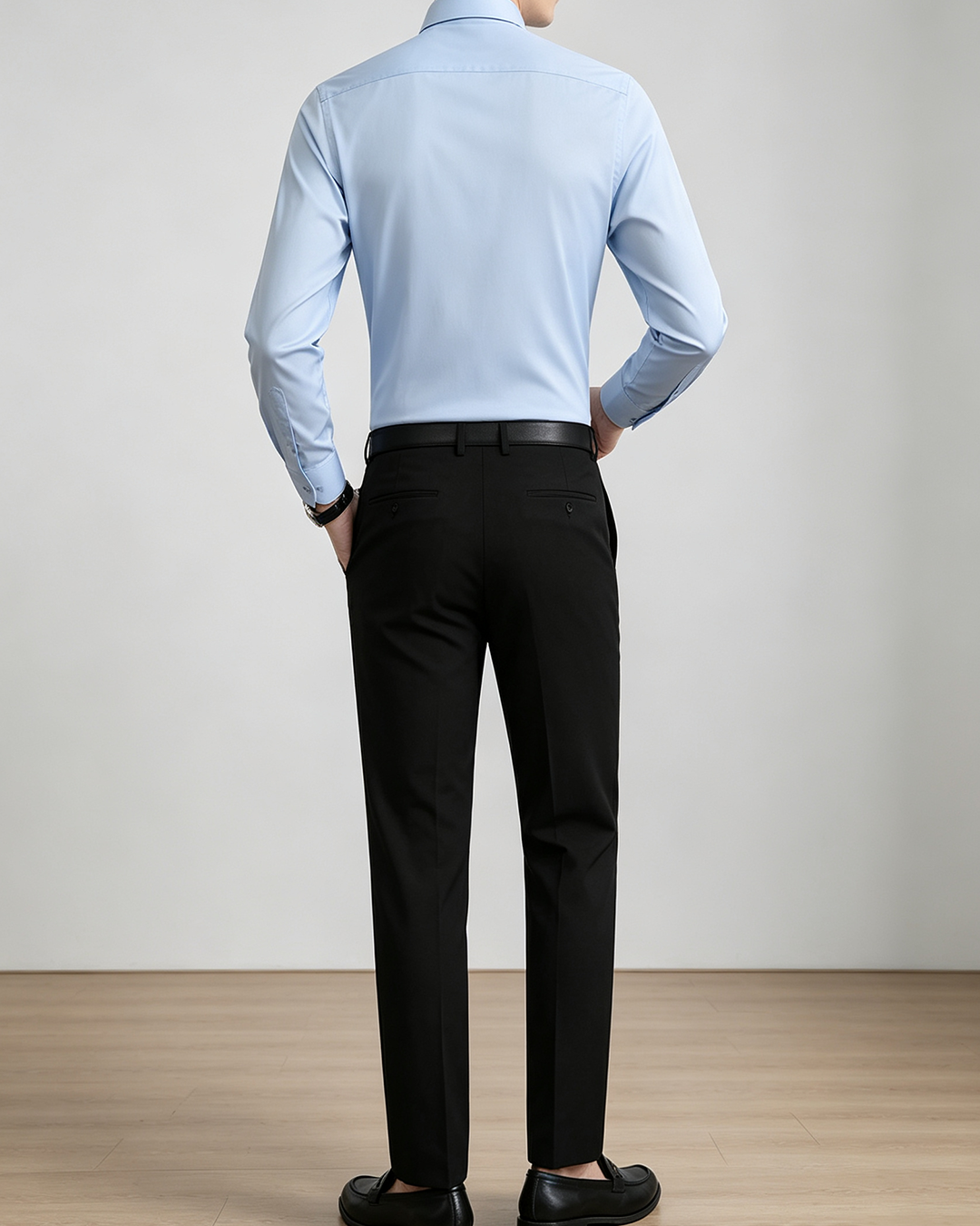 Men's Slim Fit Long Sleeve Dress Shirt, Classic Collar Formal Business Work Shirt, Light Blue Office Suit Shirt