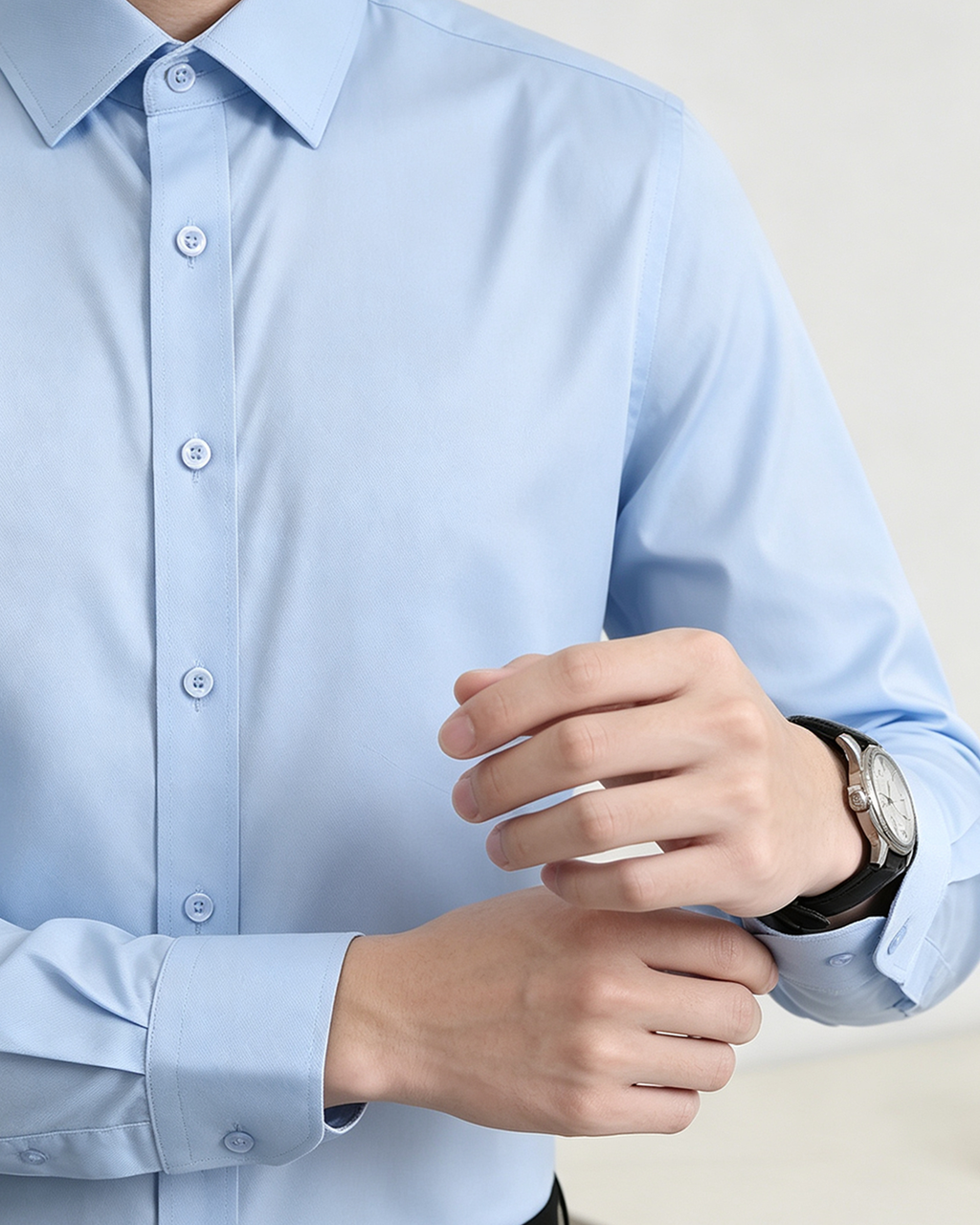 Men's Slim Fit Long Sleeve Dress Shirt, Classic Collar Formal Business Work Shirt, Light Blue Office Suit Shirt