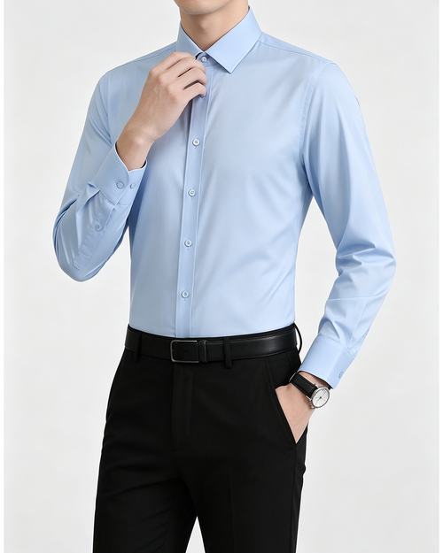 Men's Slim Fit Long Sleeve Dress Shirt, Classic Collar Formal Business Work Shirt, Light Blue Office Suit Shirt